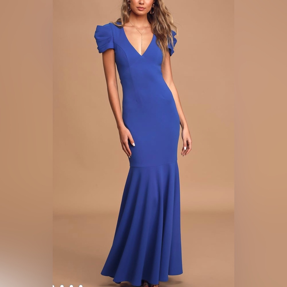 Lulus Royal Blue Puff Sleeve Trumpet Hem Maxi Dress